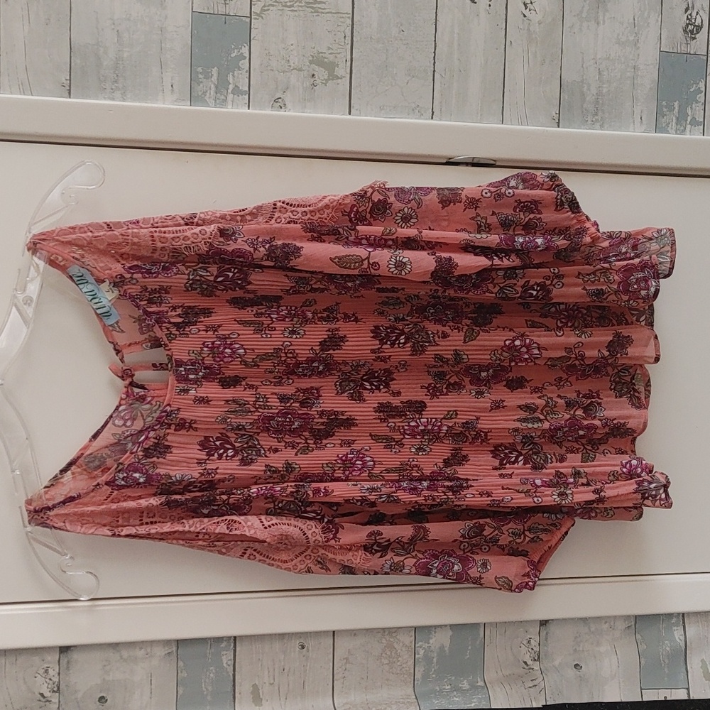 Aina Be Large Pink Flower Cold Shoulder Blouse